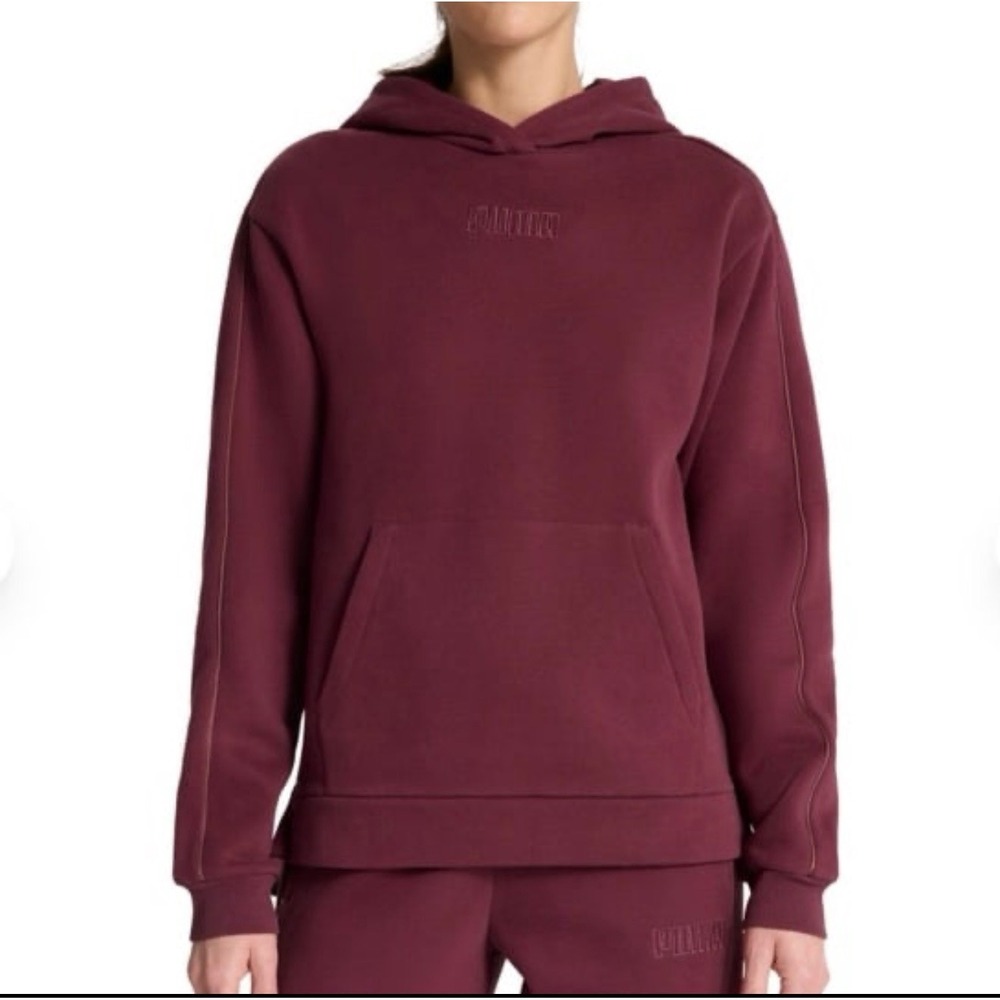 PUMA Hoodie Womens M Burgundy Cotton Blend Tonal Embroidered Logo Pullover